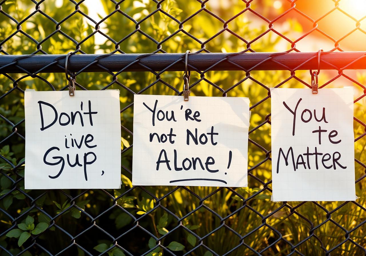Encouraging notes on a fence